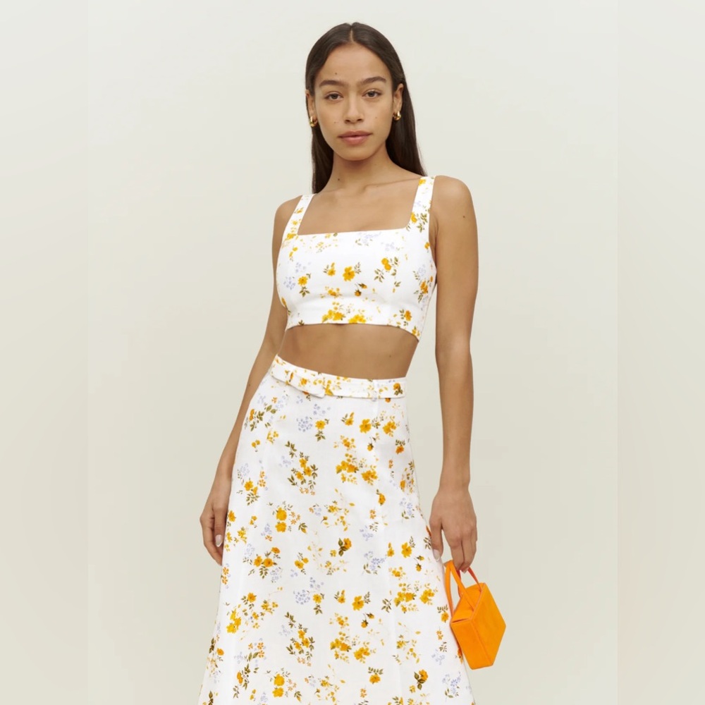 Reformation Cole linen two piece matching skirt set